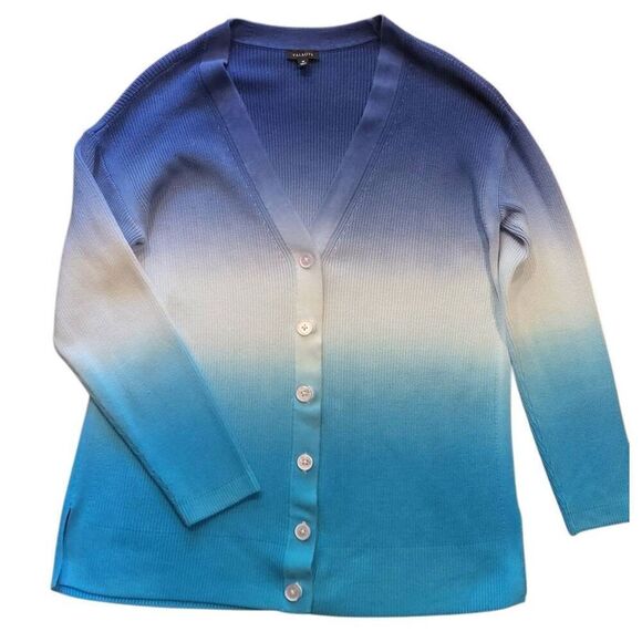 Talbots Sweater Womens Medium Blue Ombre Girlfriend Cardigan Dip Dye Button - Picture 1 of 5